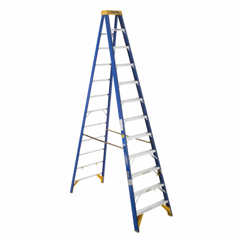 Werner OBEL12 Stepladder, 12 ft Ladder Size, Fiberglass, 375 lb Load Capacity, 52 lb Wt, 9.6 ft Standing Ht