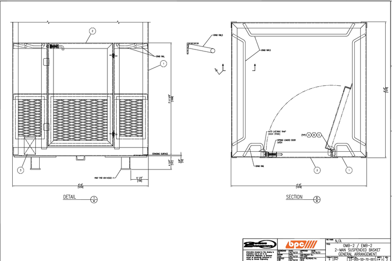 Billy Pugh OMB/EMB-2 (2) Person OSHA Man Basket 4' x 4' x 7' Sling Sold Separately