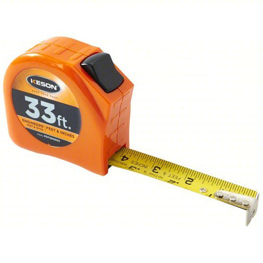 Keson PGT181033V Tape Measure Inch/Engineer's Scale, Nonmagnetic Single Hook Tip, Plastic, 33 ft, Std Blade