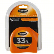 Keson PGT181033V Tape Measure Inch/Engineer's Scale, Nonmagnetic Single Hook Tip, Plastic, 33 ft, Std Blade