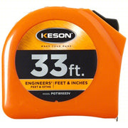 Keson PGT181033V Tape Measure Inch/Engineer's Scale, Nonmagnetic Single Hook Tip, Plastic, 33 ft, Std Blade
