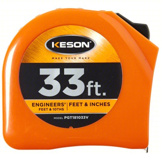 Keson PGT181033V Tape Measure Inch/Engineer's Scale, Nonmagnetic Single Hook Tip, Plastic, 33 ft, Std Blade