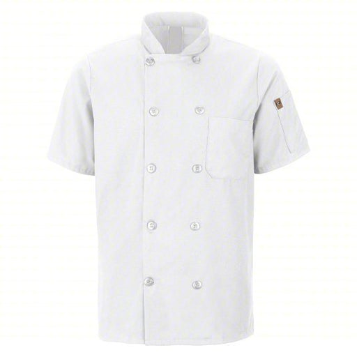 Red Kap 046XWH SS M Chef Coat Men's, M, Short Sleeve, White, 2 Pockets, Stand-Up Collar, Button