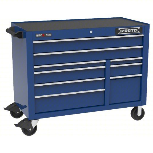 Proto J555041B-9BL Rolling Tool Cabinet Gloss Blue, 50 in W x 25 1/4 in D x 41 in H, Blue, Adj Detents, 6 to 10
