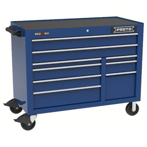 Proto J555041B-9BL Rolling Tool Cabinet Gloss Blue, 50 in W x 25 1/4 in D x 41 in H, Blue, Adj Detents, 6 to 10
