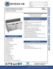 Beverage-Air SPE60HC-16 60" 2 Door Sandwich / Salad Prep Table, (16) 1/6 Size Pans