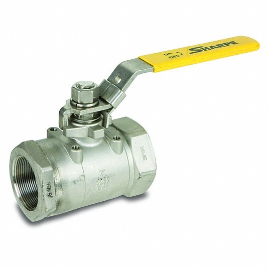 Sharpe 4353010780 Manual Two-Way Ball Valve 1/2 in, Stainless Steel, Straight Valve Body, FNPT x FNPT, PTFE
