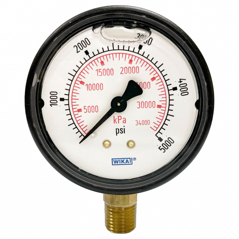 Wika 113.13.25.5000.L Commercial Pressure Gauge, 0 psi to 5,000 psi, 2 1/2 in Dial, 1/4 in NPT Male, Bottom, Plastic