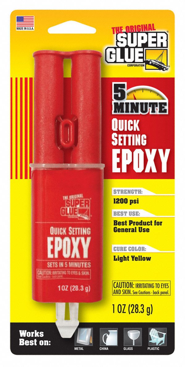 Super Glue SY-QS Epoxy Adhesive, Quick Setting Epoxy, Ambient Cured, 29.5 mL, Syringe, Yellow