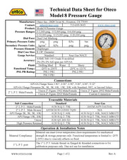 Oteco 381541 Model 8 Pressure Gauge Sour