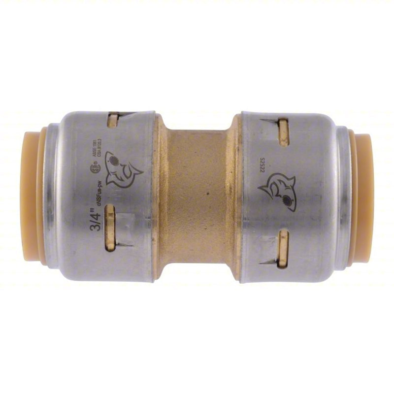 Sharkbite Max UR016 Coupling Brass, Push-Fit x Push-Fit, For 7/8 in x 7/8 in Tube OD, 3/4 in x 3/4 in Pipe Size