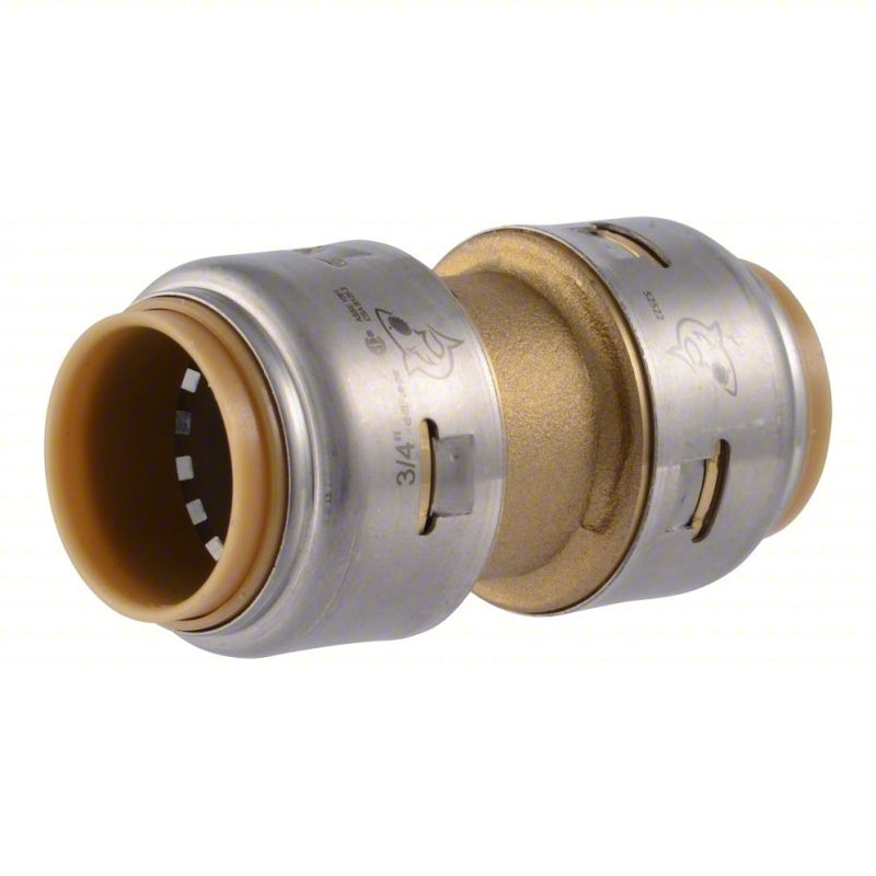 Sharkbite Max UR016 Coupling Brass, Push-Fit x Push-Fit, For 7/8 in x 7/8 in Tube OD, 3/4 in x 3/4 in Pipe Size