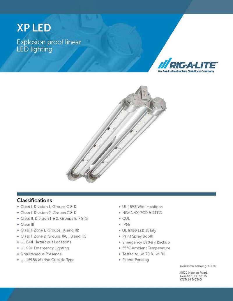 Rig-A-Lite XP50L42LUEM XP LED 46W, 4 Foot, 2 Tubes, 120-277V Emergency Battery Backup