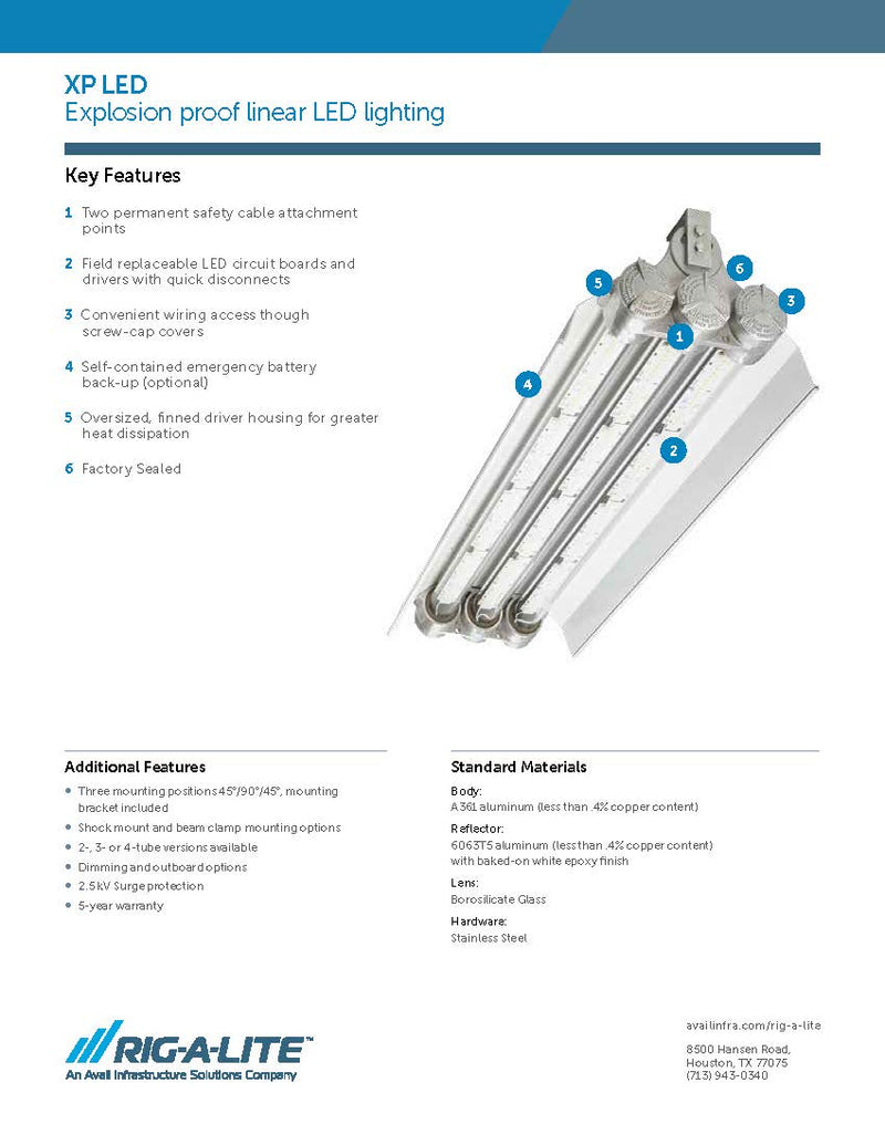 Rig-A-Lite XP50L42LUEM XP LED 46W, 4 Foot, 2 Tubes, 120-277V Emergency Battery Backup
