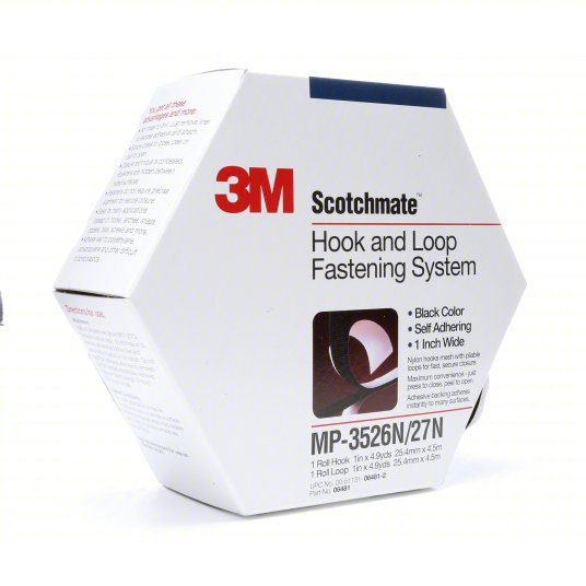 3M MP3526N/MP3527N Hook-and-Loop Fastener Roll, Black, Hook-and-Loop, 1 in Overall Wd, 14 11/16 ft Overall Lg