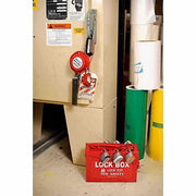 Brady 65699 Group Lockout Box Steel, Red, 6 in x 8.9 in 3.5 in, Portable, Hinged, 13 Padlocks