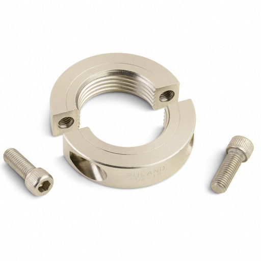 Ruland Manufacturing TSP-18-12-SS-LH Threaded Shaft Collar, 2-Piece, Inch, Threaded, Clamp On, 2.14 in Clearance Dia
