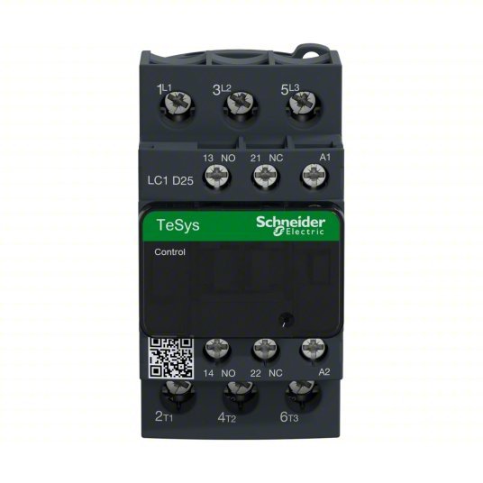 Schneider LC1D25G7 IEC Magnetic Contactor Non-Reversing, 3 Poles, 25 A, 120V AC Coil, 1NO/1NC