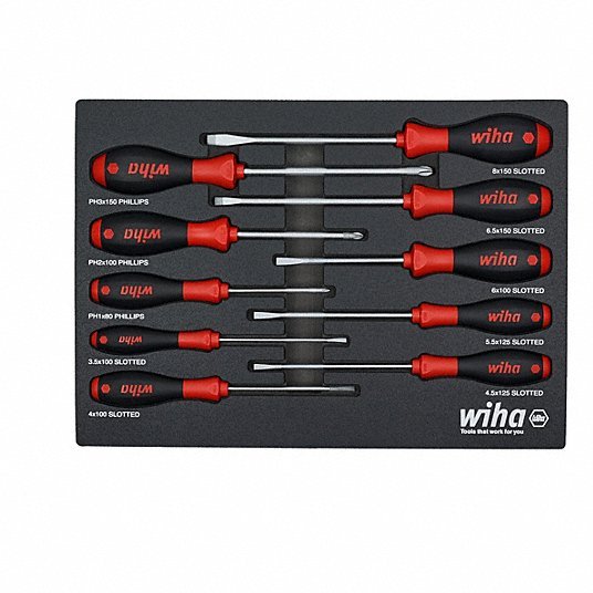 Wiha 30280 Screwdriver Set 1-10 Pieces, 10 Pieces, Phillips/Slotted Tip, Cushion Grip, Box