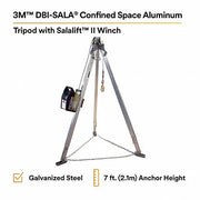 3M DBI-Sala 8301080 Confined Space Aluminum Tripod 7 ft to 7 ft Ht, 60 ft Cable Lg, Steel, Includes Winch