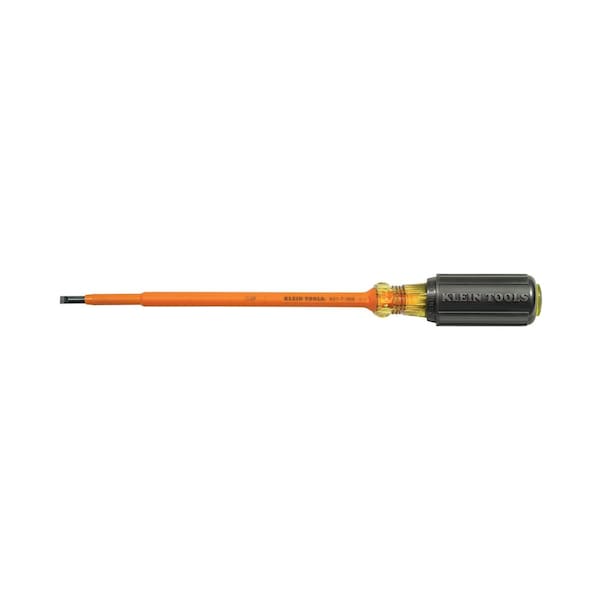 Klein Tools 601-7-INS Insulated Slotted Screwdriver, Induction Hardened Steel, 3/16 in Tip Size, Long Lg