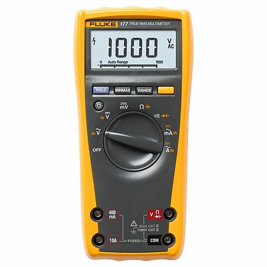 Fluke-177 Digital Multimeter TRMS, CAT III 1000V/CAT IV 600V, 1,000 V Max AC Volt Measurement