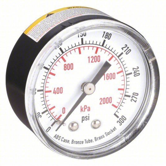 Redwood RW4FMC9 Commercial Pressure Gauge 0 to 300 psi, 2 in Dial, 1/4 in NPT Male, Center Back