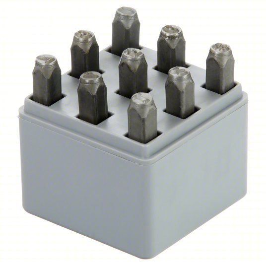 C.H. Hanson 20561 Number Set 0 thru 9 (6 doubles as 9), 3/16 in Character Ht, 2 3/8 in Shank Lg, Steel