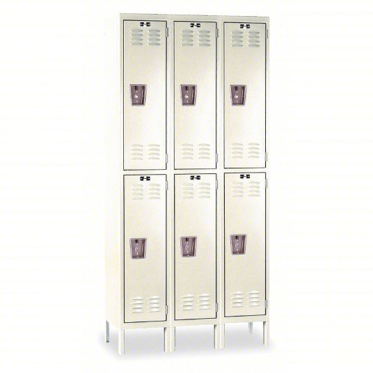 Hallowell U3256-2A-PT Wardrobe Locker 36 in x 15 in x 66 in, Louvered, 2 Tiers, 3 Units Wide, Padlock Hasp, Tan