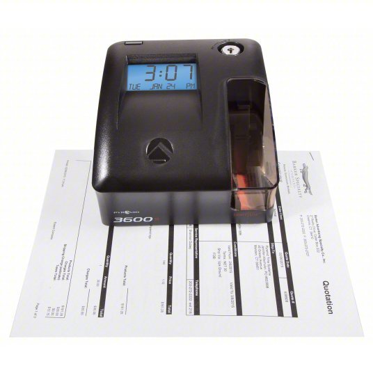Pyramid 3600SS Time Clock Punch Clock Type, Digital, Black, 5 3/4 in Ht, 6 1/8 in Wd, 6 3/4 in Dp