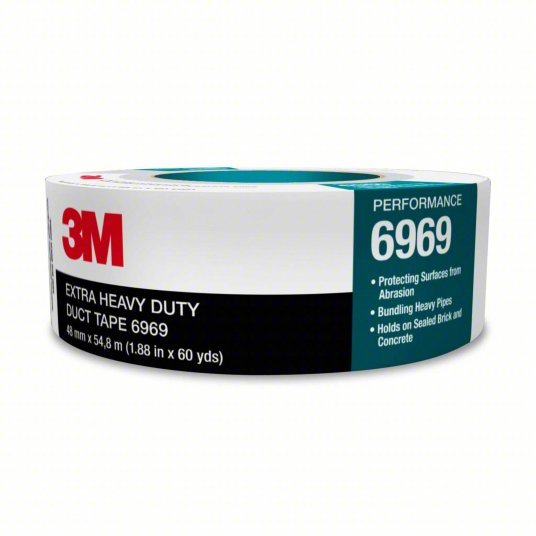 3M 6969 Duct Tape Heavy Duty, 2 in x 60 yd, Silver, Continuous Roll, Pack Qty 1