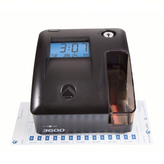 Pyramid 3600SS Time Clock Punch Clock Type, Digital, Black, 5 3/4 in Ht, 6 1/8 in Wd, 6 3/4 in Dp