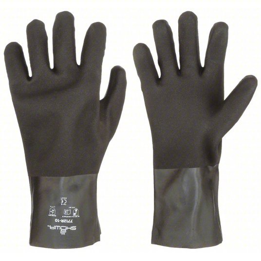 Showa 7712R Chemical Resistant Gloves 18 mil Glove Thick, 12 in Long, Grain, L Glove Size, Black, 1 PR, PK12
