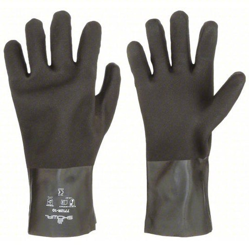 Showa 7712R Chemical Resistant Gloves 18 mil Glove Thick, 12 in Long, Grain, L Glove Size, Black, 1 PR, PK12