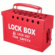 Brady 65699 Group Lockout Box Steel, Red, 6 in x 8.9 in 3.5 in, Portable, Hinged, 13 Padlocks