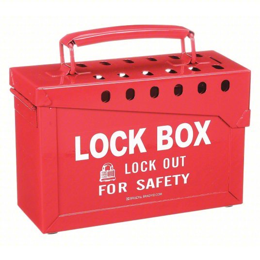 Brady 65699 Group Lockout Box Steel, Red, 6 in x 8.9 in 3.5 in, Portable, Hinged, 13 Padlocks