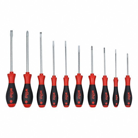 Wiha 30280 Screwdriver Set 1-10 Pieces, 10 Pieces, Phillips/Slotted Tip, Cushion Grip, Box