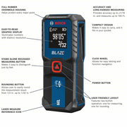 Bosch GLM100-23 Laser Distance Meter, Inch, 6 in – 100 ft, ± 1/16 in, AAA, Rubber, Red