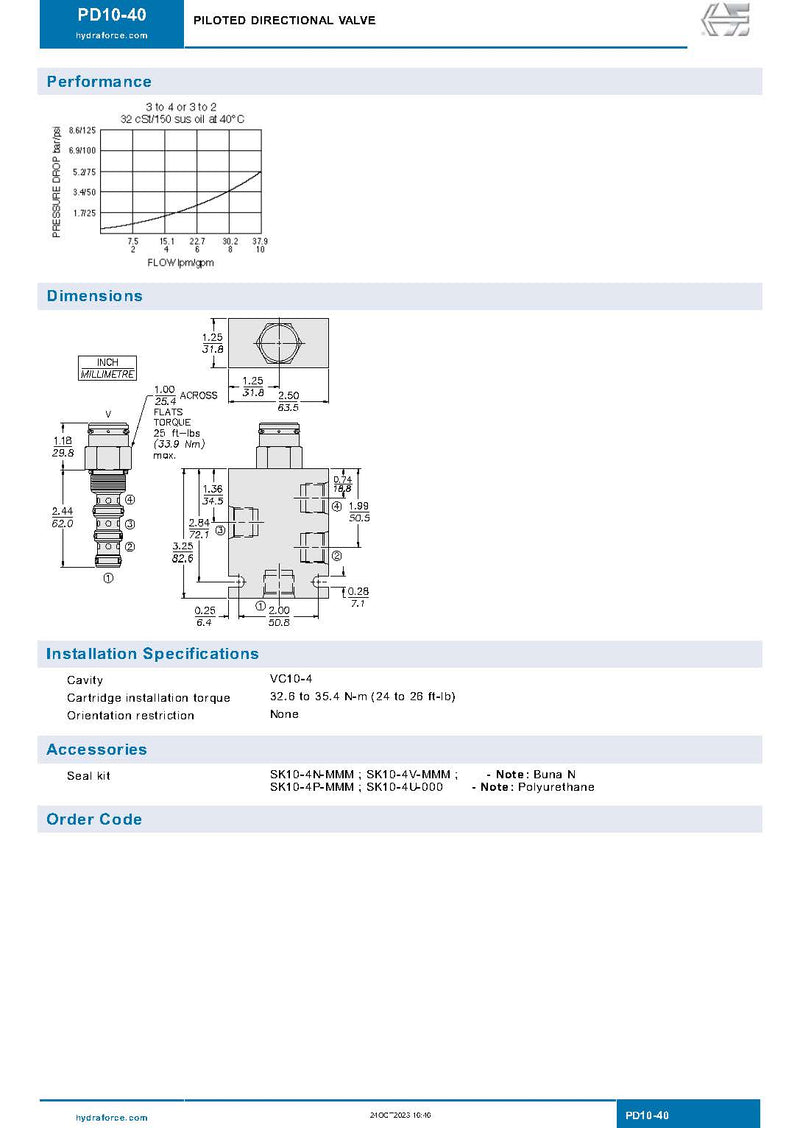 Hydraforce PD10-40-0-NS-110 Piloted 3-Way Valve