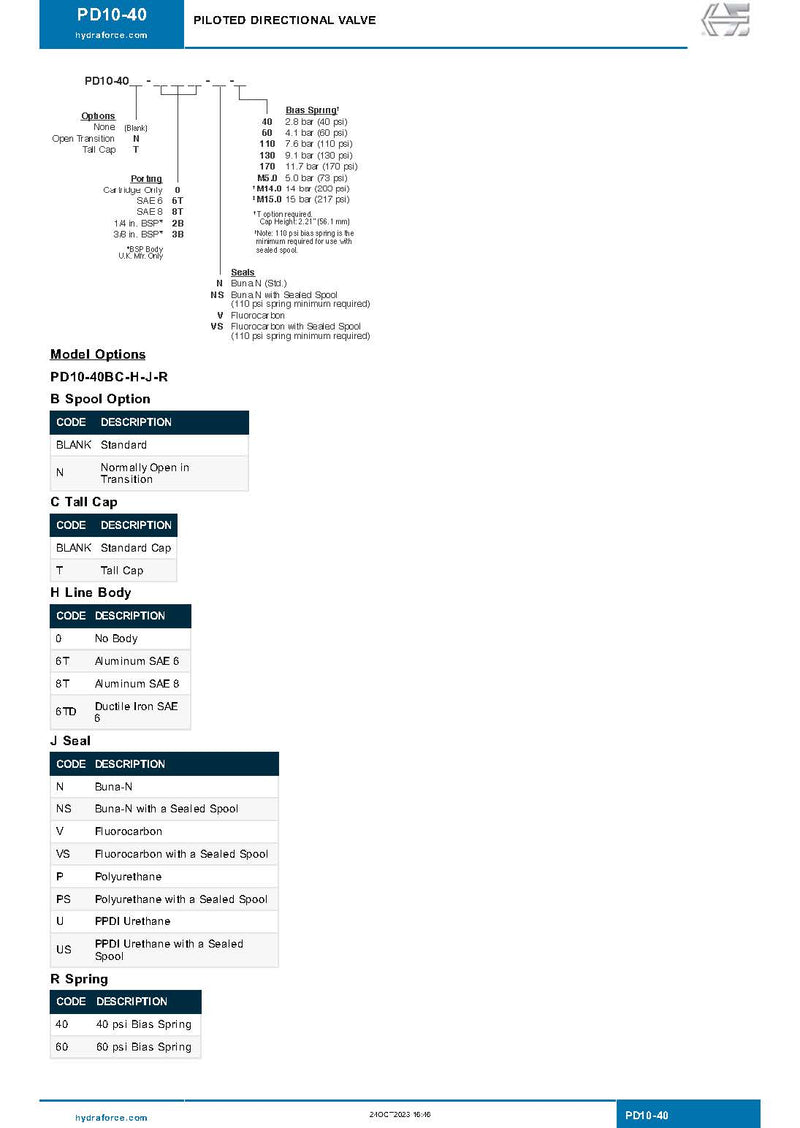 Hydraforce PD10-40-0-NS-110 Piloted 3-Way Valve