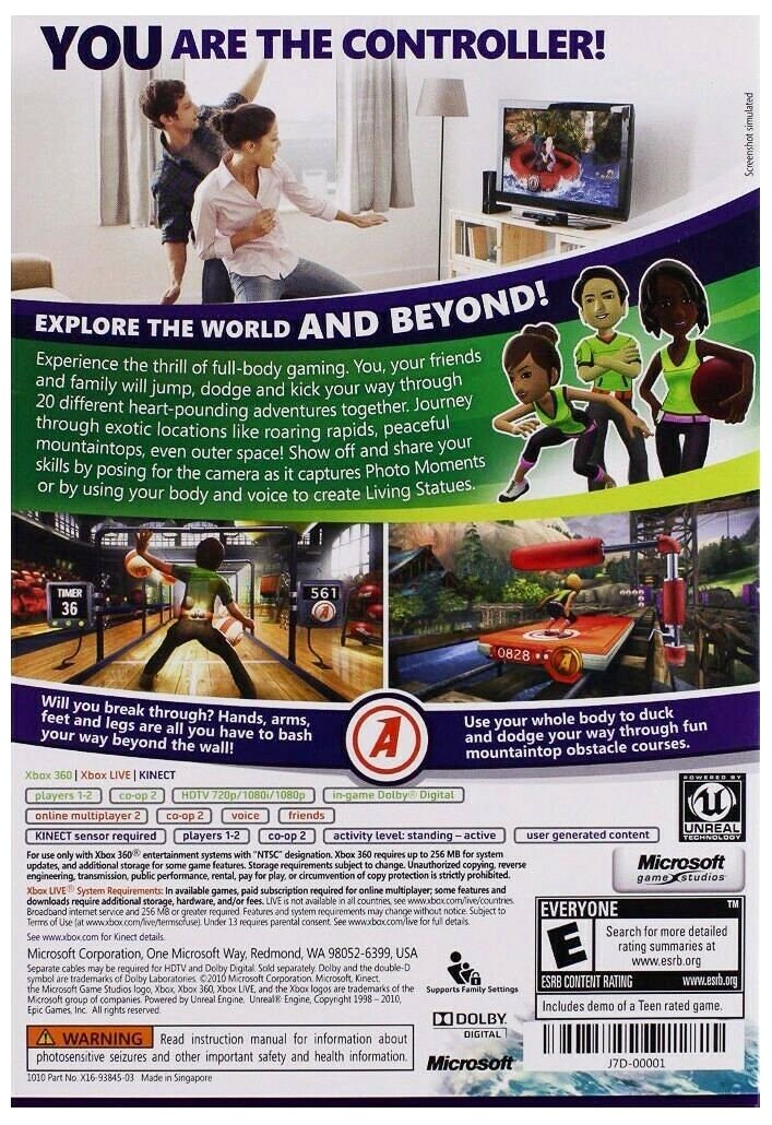 Kinect Adventures! Microsoft Xbox 360 2010 Video Game Complete Requires Sensor