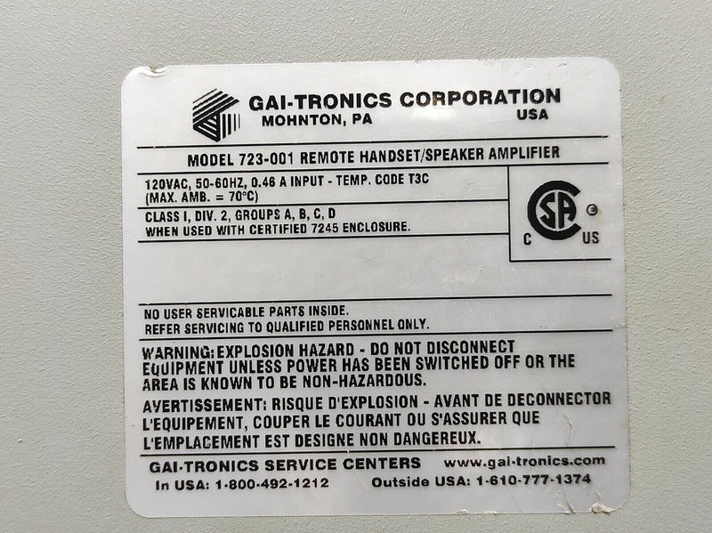 Gai-Tronics 723-001 Remote Handset/Speaker Amplifier