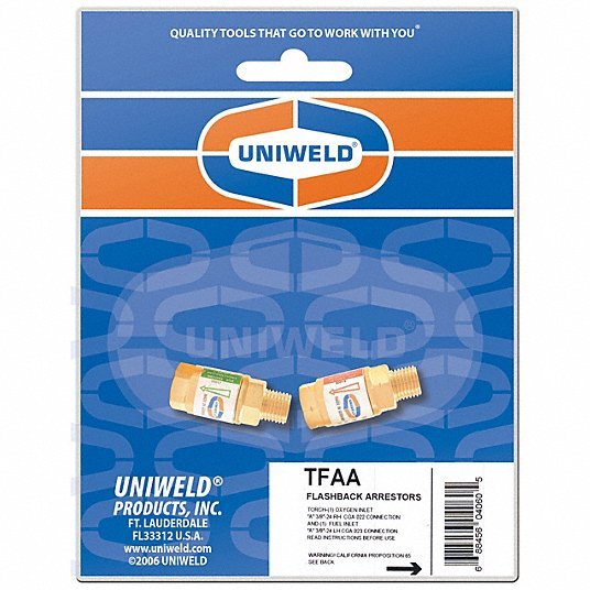 Uniweld TFAA Flashback Arrestor Set Torch Mount, 3/8"-24, For Oxygen & Fuel