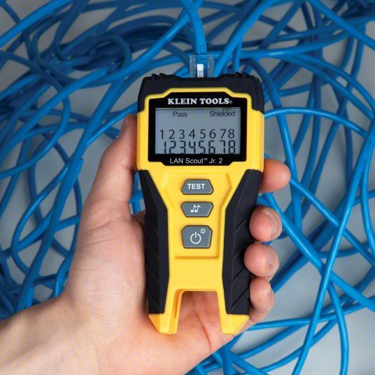 Klein VDV526-200 Cable Tester, LAN Scout Jr. 2, Backlit LCD, Multiple Tone Generator, Use With Dark Cable Systems