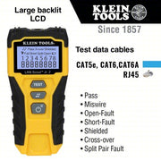Klein VDV526-200 Cable Tester, LAN Scout Jr. 2, Backlit LCD, Multiple Tone Generator, Use With Dark Cable Systems