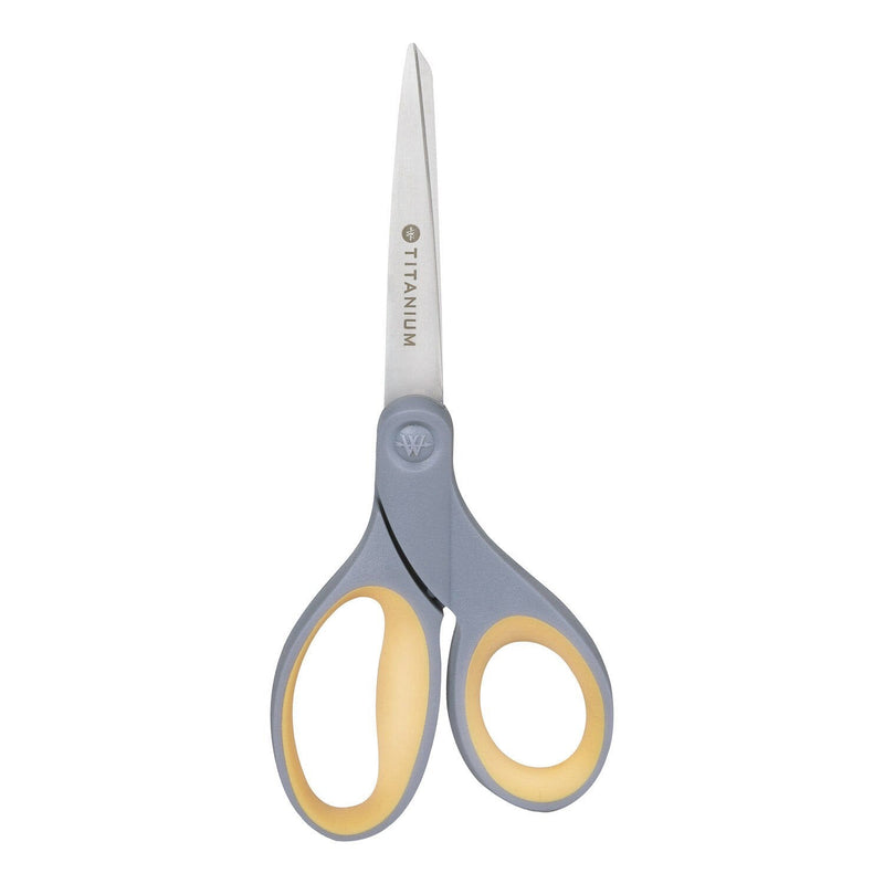 Ability One 5110-01-629-6575 Scissors Ambidextrous, 8 in Overall Lg, Straight, Titanium Bonded, Pointed, Yellow
